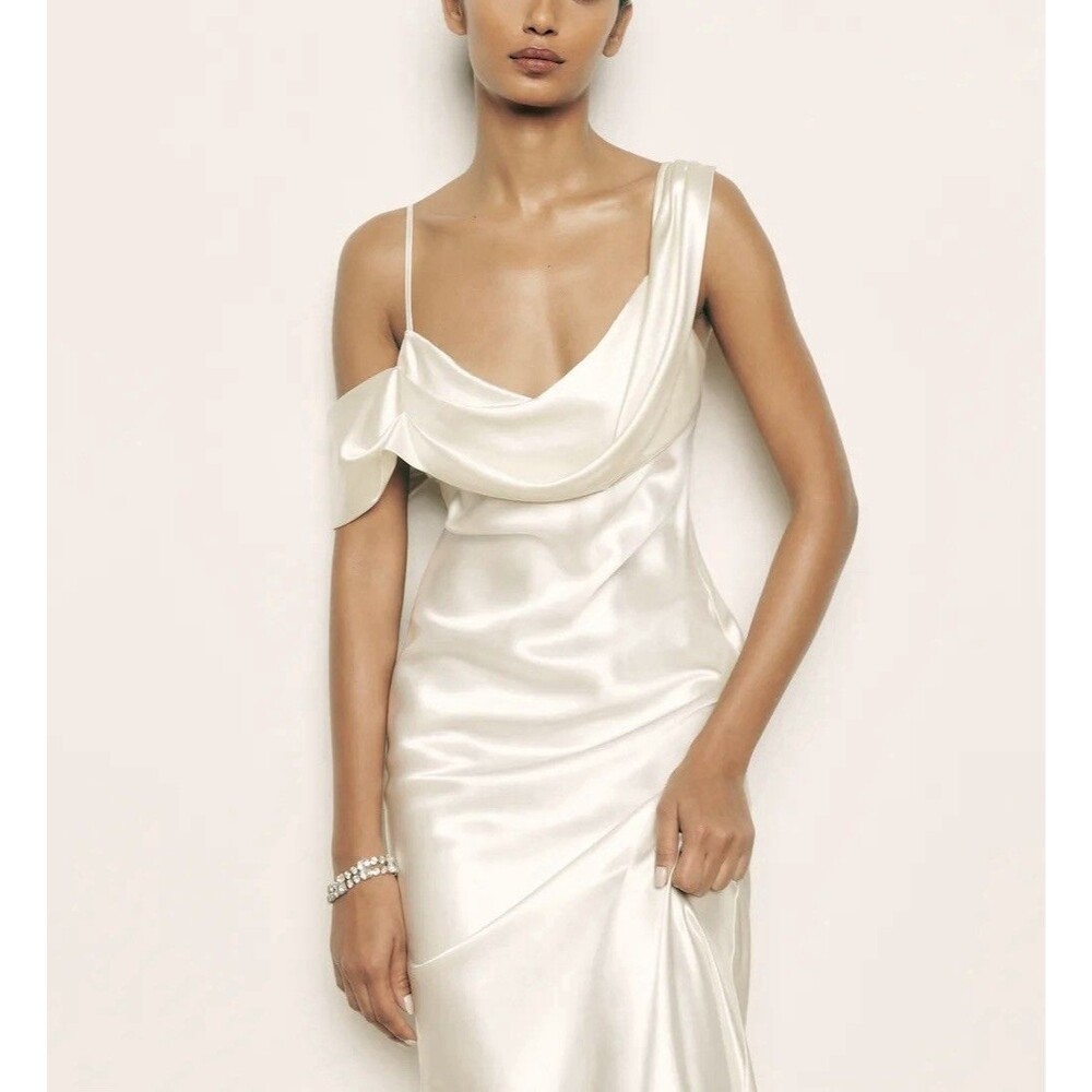 Reformation Ronda Silk Dress Ivory Maxi Wedding Gown Cowl Neck Elegant Size 4 - Picture 4 of 14
